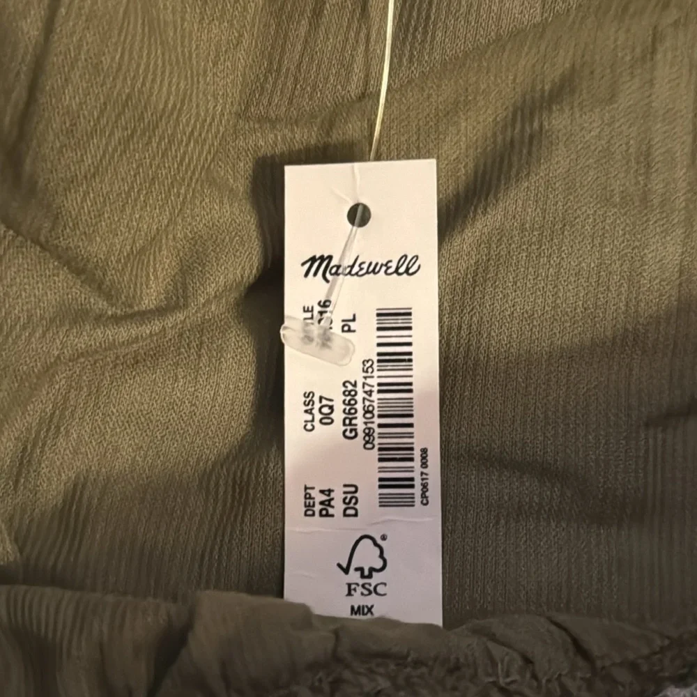 Madewell Embroidered corduroy olive green square neck mini dress‎ Sz PL new